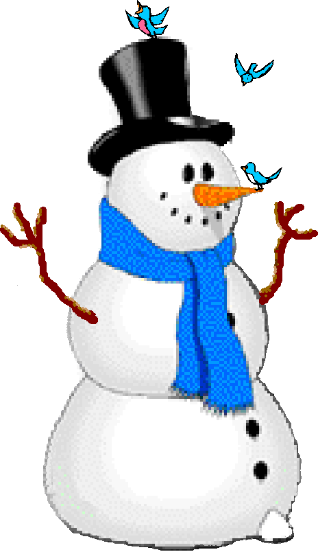 Snowman with bluebirds.